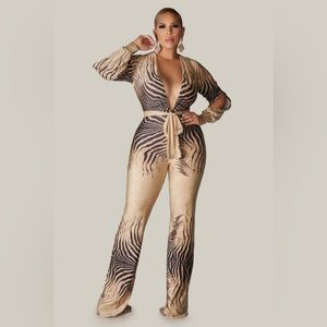NWOT Zebra Print Wide Leg Jumpsuit